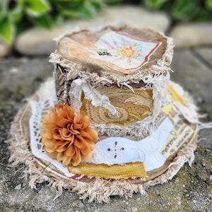 Handmade Patchwork Mini Top Hat, Vintage Brocade Lace Cottagecore, Wearable Art, One of a Kind Boho Statement Hat