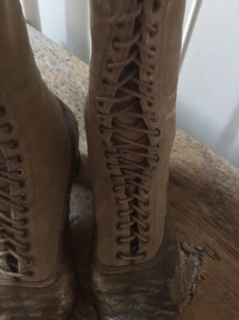 grey Edwardian Boots Witch Boots antique boots beige lace up civil war 1800s 1900s Vintage Victorian Boots steampunk boots