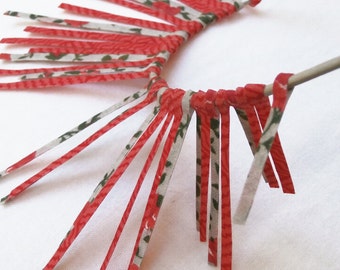 textile necklace of red gray cotton fabric sticks-hawaiian style-free shipping to Greece