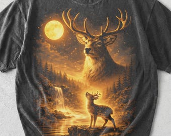 Deer Howling To The Moon Comfort Colors Shirt, Vintage Graphic Animal Lover Tee, Retro 90s Hunter Gift, 2000s Y2k Mystical Forest Tshirt