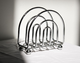 Vintage Chrome Napkin Holder | Mid Century Modern Metal Organizer | Minimalist Mail Holder | Desk Storage
