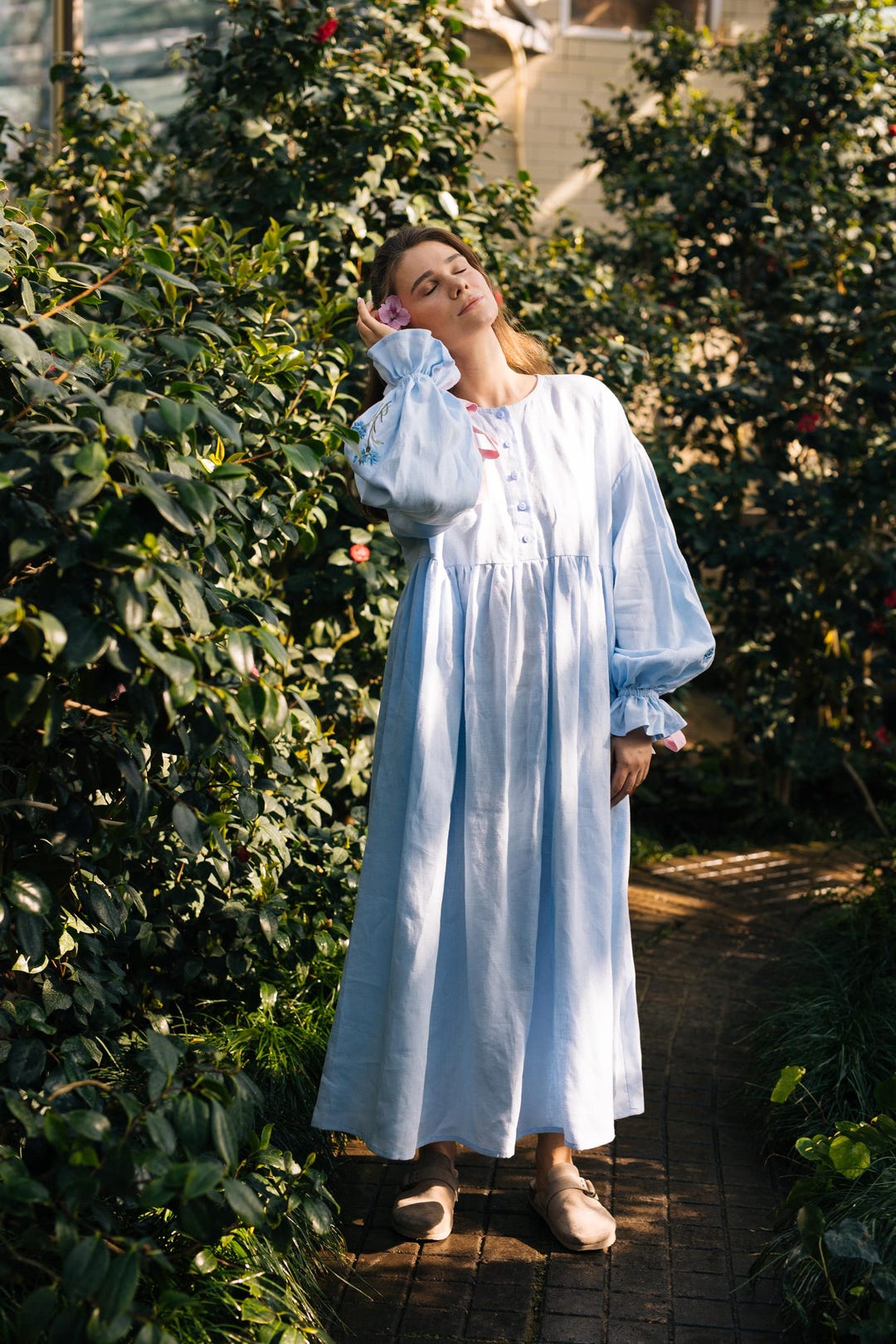 LET THE GOOD IN BLUE WOVEN MIDI DRESS