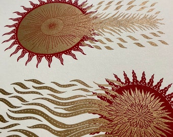 The Three Comets limited edition linoprint