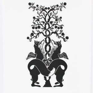 Fox and orange tree linoprint