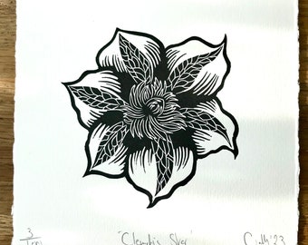 Clematis Star limited edition linoprint