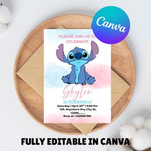 Editable Stitch Birthday Party Invitation Template, Cartoon Birthday Invitation, Stitch Birthday pool Party Invitation, Stitch Bday evite