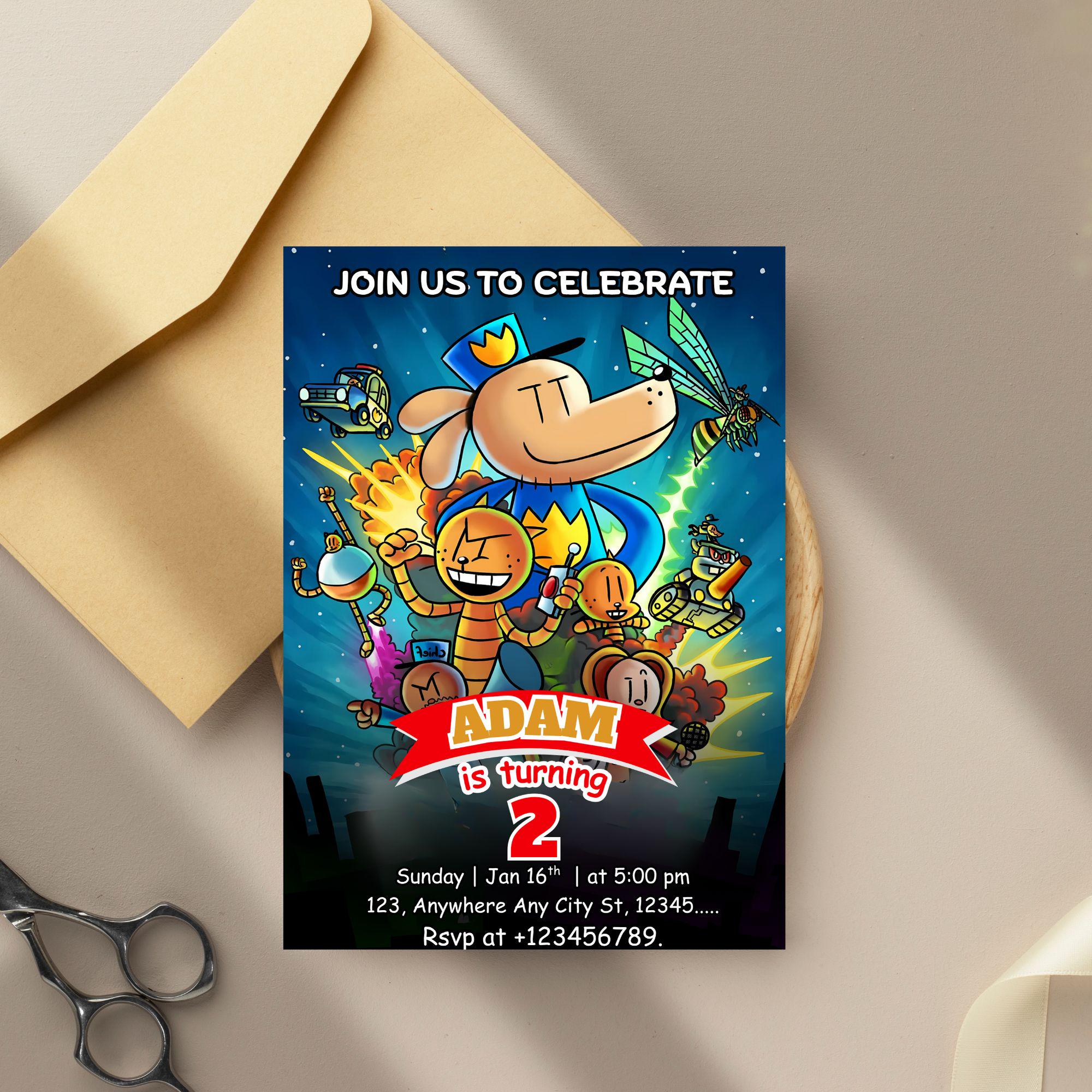 Editable Dog Man Birthday Invitation Template | Dogman Kids Birthday ...