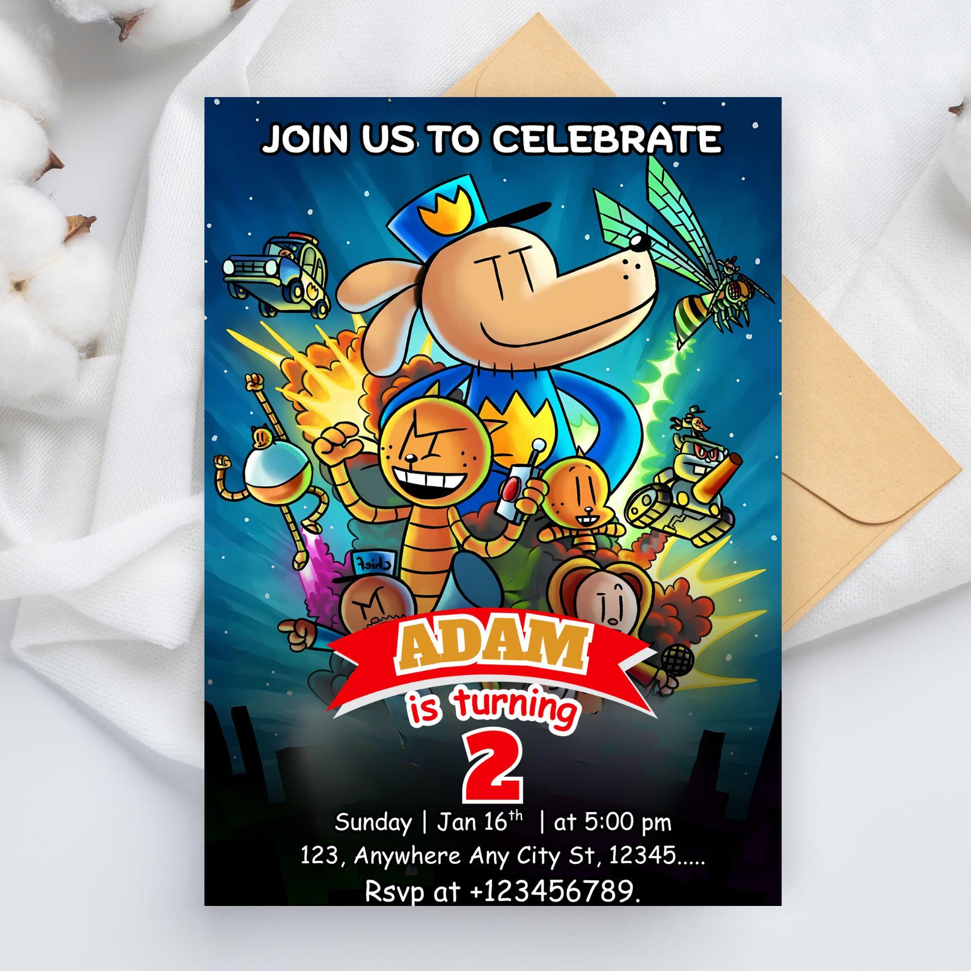 Editable Dog Man Birthday Invitation Template | Dogman Kids Birthday ...