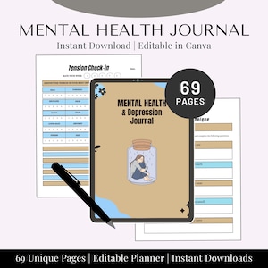 Mental health journal bundle printable,Digital Mentalhealth planner,Wellness workbook,Therapy worksheet,Anxiety management,Self care tracker