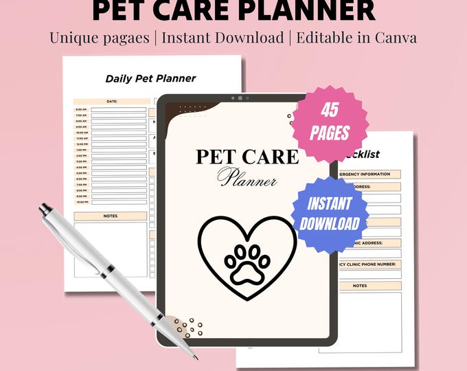 Pet Care Planner Printable Bundle, Pet Sitter Notes, Pet Health, Pet ...