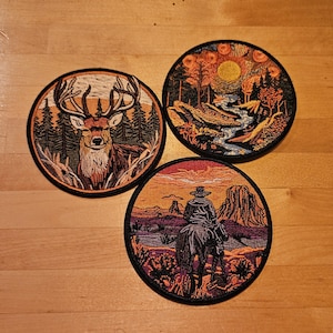 Outdoor nature patches embroidered patch iron on sew on | Cowboy | Stag | River