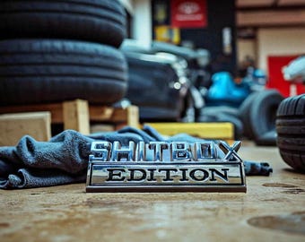 Chrome ShitBox Edition car emblem | 3D raised metal decal | auto decor |