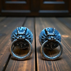 2  Dragon head pull knobs | cabinet | chest | crafting | brass Vintage style Dynasty