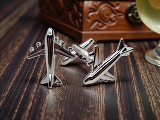 Gemelli A Forma Di Aeroplano In Rame Pressofuso - Regalo Uomo Elegante E Originale