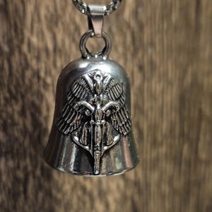 Angel Wings Guardian Bell: Pewter Motorcycle Keychain Necklace