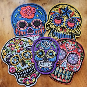Embroidered sugar skulls different styles and sizes iron on
