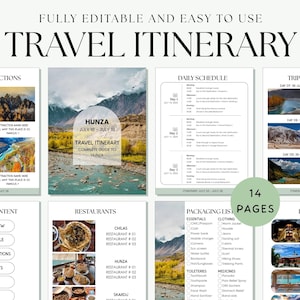 Travel Itinerary Template | Editable trip itinerary | Printable travel guide | Vacation Holiday Honeymoon Planner