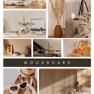 Mood board templates , Set of 5 editable interior mood board templates , minimalist and aesthetic