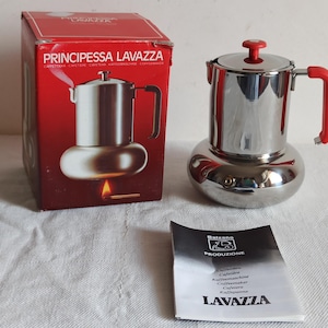 Lavazza Principessa 2 cups, stylish Italian stovetop moka pot, quality vintage espresso maker, 1980s, made in Italy.