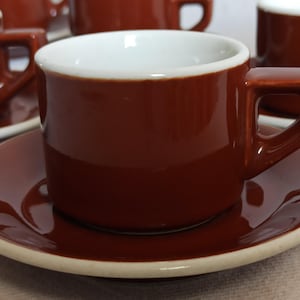 ACF, original brown espresso cups and plates, set of six, 1970s-1980s