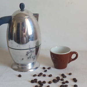 Vintage Facix „Querida“ Moka-Kanne – Espressokanne für 6 Tassen – Hergestellt in Italien – Postmodernes Ei-Design mit Deckelknauf in Kaffeebohnenform