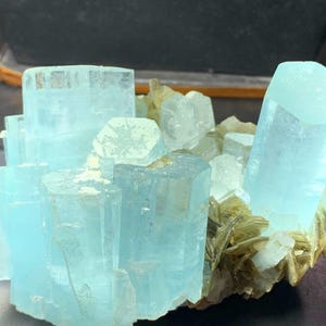 Natural Blue Color Aquamarine Cluster with Muscovite Mica, Aquamarine Bunch, Aquamarine from Nagar valley Gilgit Pakistan - 326 gram