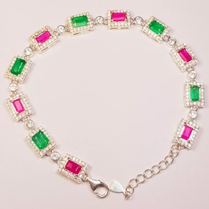 Natural Emerald & Ruby 925s Bracelet, Emerald Tennis Bracelet, Emerald Jewelry, Gift For Mom, Gemstone Bracelet, Ruby Bracelet, Gift For Her