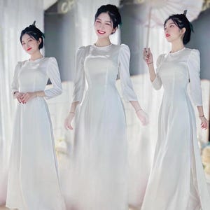 Ao Dai tradizionale vietnamita preconfezionato / Áo dài trắng, áo dài học sinh 2 tà vải lụa tây thi cao cấp