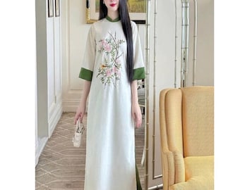 Embroidered Ao Dai | Modern Vietnamese Dress, Color Block Sleeves