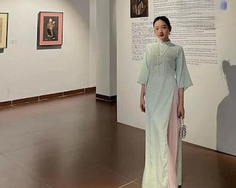 Mint Green Ao Dai Set – Modern Vietnamese Dress with Pink Pants | Ready to Wear Tet Outfit