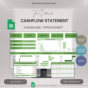 Geldfluss Statement mit Dashboard Vorlage | Google Sheets | Transaktionsübersicht | Geldfluss Statement | Tabelle Vorlage