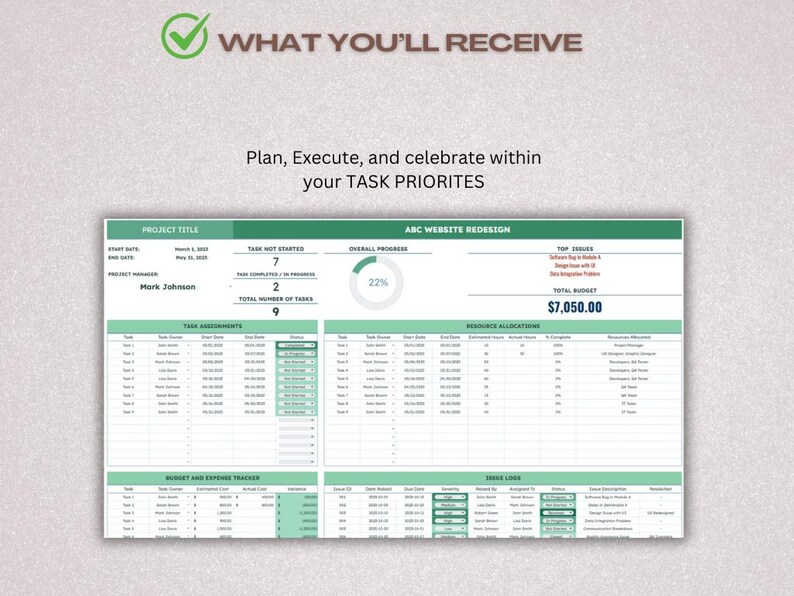 Simple Project Planning Spreadsheet, Project Budget, Deadline Set Up ...