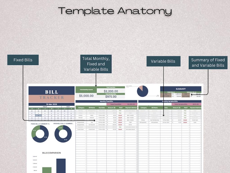 Bill Tracker Spreadsheet Google Sheets Bill Calendar Monthly Smart Bill ...