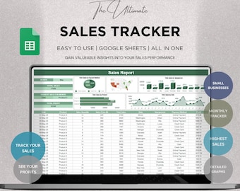 Sales Tracker Google Sheets Template | Business Sales Tracker | Sales Goal Tracker | Profit Tracker Spreadsheet | Sales Data Tracker