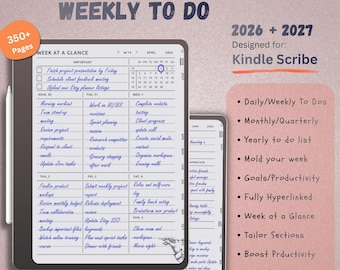 Agenda settimanale 2026-2027 per Kindle Scribe / Agenda digitale per la produttività con oltre 350 pagine e collegamenti ipertestuali in formato PDF