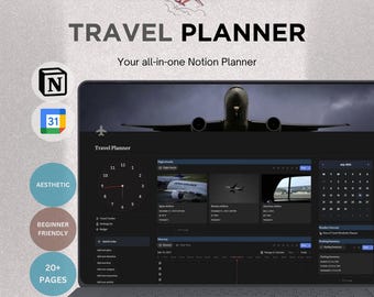 Notion-sjabloon reisplanner, vakantieplanner, vakantieplanner, sjabloon reisorganisator | Begripsjabloon Esthetisch reisplan