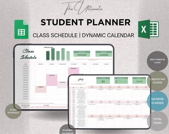 Ultimate Student Planner Spreadsheet Excel Google Sheets Dynamic Calendar & Class Schedule | Digital School Planner