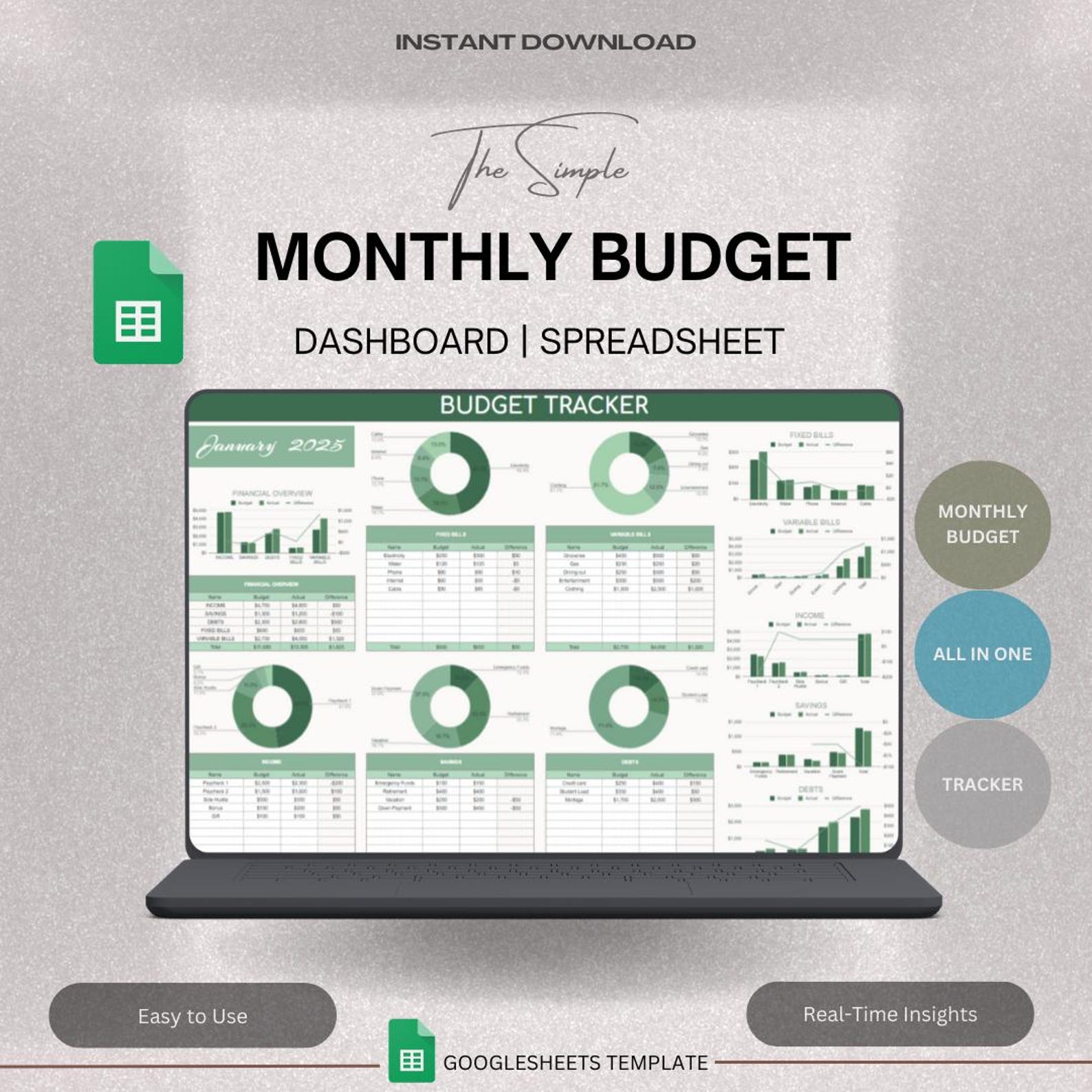 2025 Budget Google Sheets | Monthly Budget Spreadsheet | Income