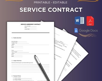 Printable Service Contract Templates. Services Contract Agreement. Service Contract form. Editable Google Docs, Word, PDF. Instant Download