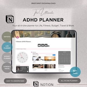 Notion Template ADHD Planner Notion Dashboard ADHD Digital Planner Adult ADHD Notion Templates Focus Planner Productivity Self Care Planner