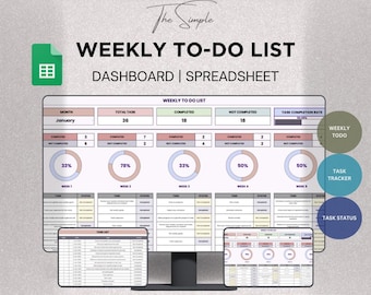Weekly To Do List Template Task Planner Spreadsheet Google Sheets Monthly Weekly Daily Task Tracker Digital Planner To Do List Checklist