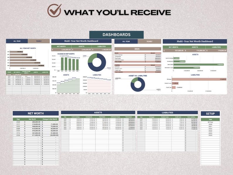Pu&ograve; includere: Un modello di foglio di calcolo per tenere traccia del patrimonio netto, delle attivit&agrave; e delle passivit&agrave;. Il modello include dashboard con grafici e diagrammi, nonch&eacute; tabelle per l'inserimento di dati dettagliati. Il modello &egrave; progettato per aiutare gli utenti a tenere traccia dei loro progressi finanziari nel tempo.