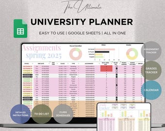 University Planner Google Sheets Template: Student Assignment Tracker (Digital Download