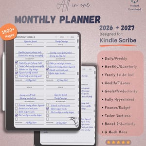 Peut inclure: Un planificateur mensuel numérique pour Kindle Scribe, avec une mise en page claire pour les objectifs, les étapes d'action et les échéances. Le planificateur comprend plus de 1500 pages et propose des options de planification quotidienne, hebdomadaire et annuelle.