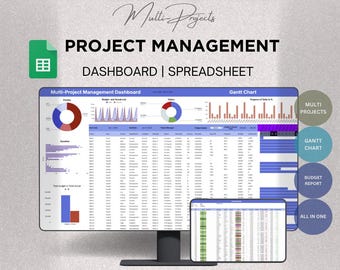 Multi-Project Management Dashboard Spreadsheet | Projects Progress Dashboard | Gantt Chart | Multiple Phases | Google sheets | Progress Task