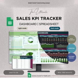 Sales KPI Tracker Dashboard Template | Track Sales Metrics & Goals | Simple Dashboard for Business | Monitor Key Performance Indicators