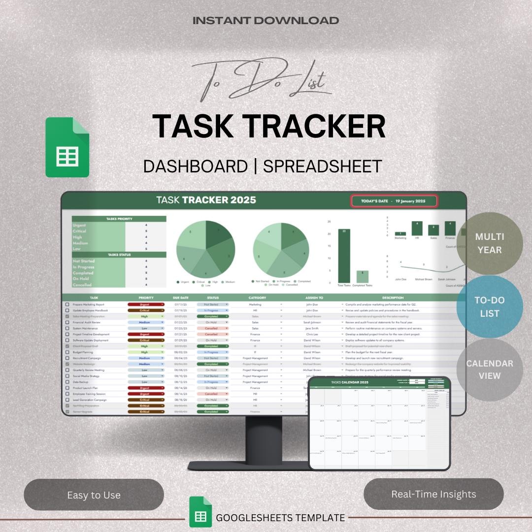 To Do List Task Tracker Template Productivity Planner Spreadsheet ...