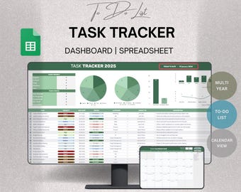 To Do List Task Tracker Template Productivity Planner Spreadsheet Calendar View Priority Tracker Task Management checklist Google sheets