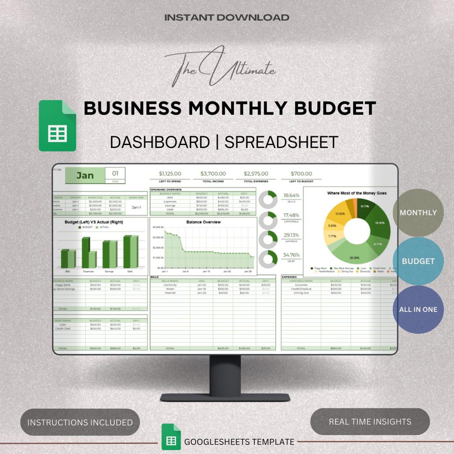 Monthly Business Spreadsheet 2026 Google Sheets Savings Tracker Debt ...