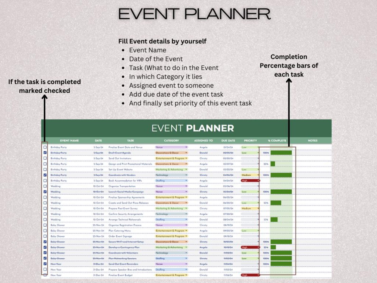 Multi-event Budget Planner Spreadsheet Template | Instant Download ...